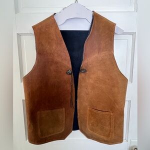 Vintage Brown Suede Western Vest w/Blue Fleece Lining